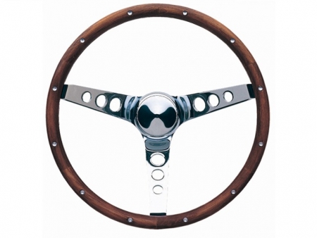 Steering wheel - Grant Classic Series - Pierced - Wood and chrome - 381 mm